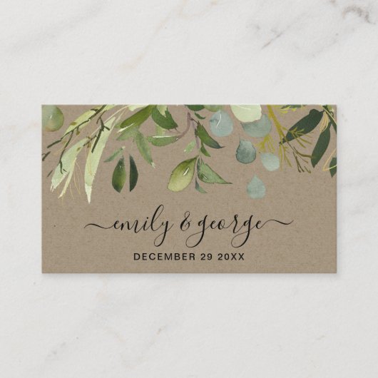 KRAFT GREEN FOLIAGE WATERVERF WEDDING WEBSITE VISITEKAARTJE (Voorkant)