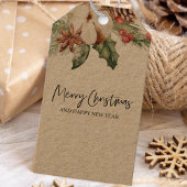 Kraft Green Winter Flower & Pine Merry Kerstmis Cadeaulabel