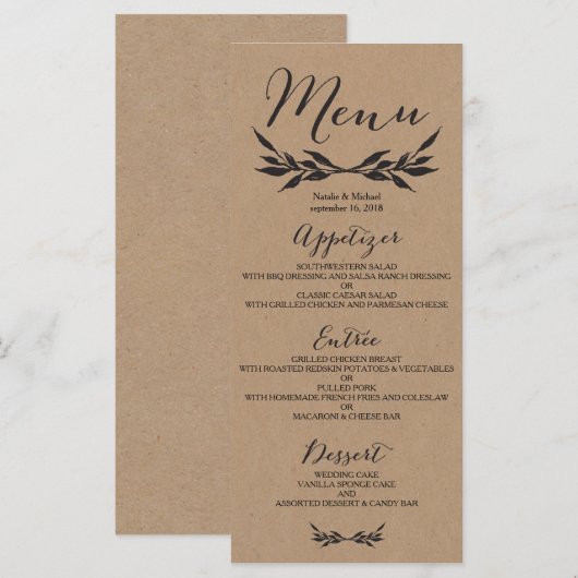 Kraft Greenery Wedding Menu Kaart (Voorkant / Achterkant)