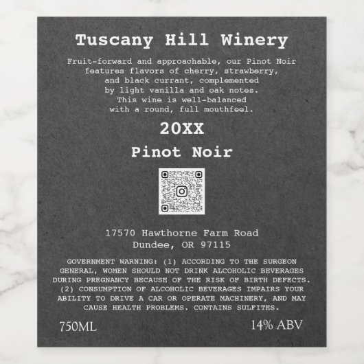 Kraft Grijs Effect Moderne QR-code LOGO Beschrijvi Wijn Etiket (Enkel label)