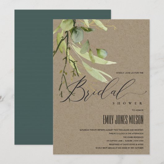 KRAFT GROEN BLADIGE LOOF WATERVERF BRUIDSSUITEERPA KAART (Voorkant / Achterkant)