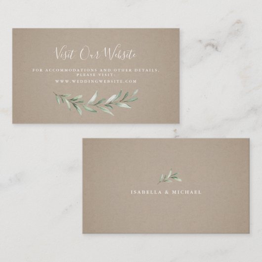 Kraft groen bruiloft website Kaart invoegen Plaatskaartje (Voorkant / Achterkant)