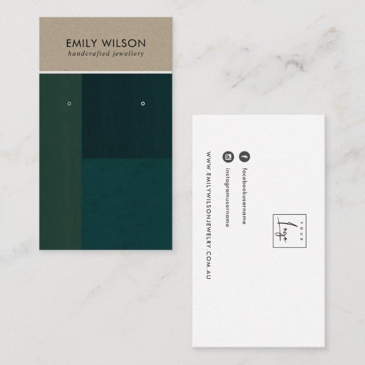 KRAFT GROENE KLEUR BLOK STUD ARRING DISPLAY KAART VISITEKAARTJE (Voorkant / Achterkant)