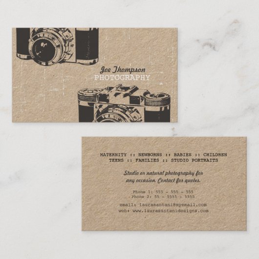 Kraft  Grunge Camera Foto Visitekaartje (Voorkant / Achterkant)