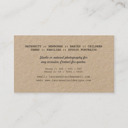 Kraft  Grunge Camera Foto Visitekaartje (Achterkant)