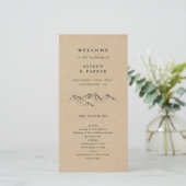 Kraft Hand-getrokken Bergen Pines bruiloft program (Staand voorkant)