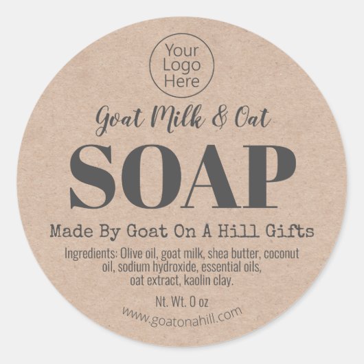 Kraft Handgemaakte Geitenmelk Haver Zeep Logo Labe Ronde Sticker (Voorkant)