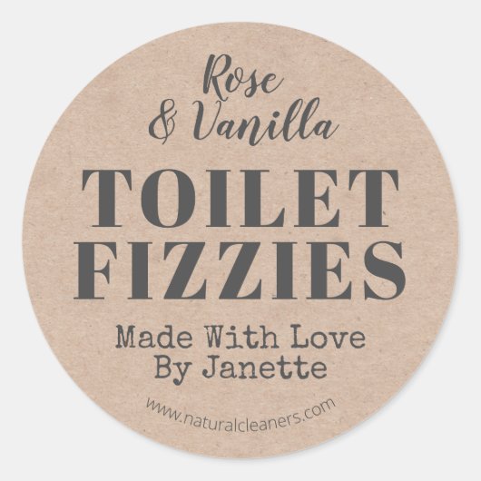 Kraft Handgemaakte Geurende Fizzy Toilet Reiniging Ronde Sticker (Voorkant)