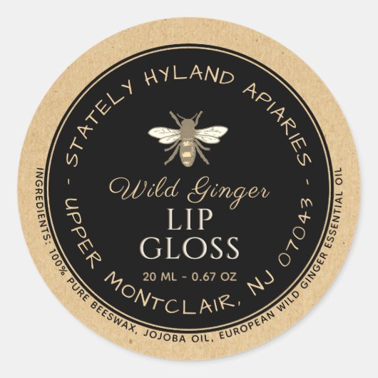 Kraft handgeschreven bijenwas lipgloss label zwart (Voorkant)