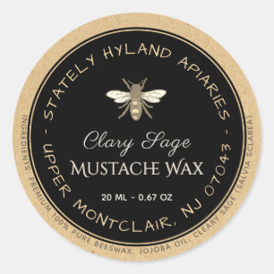 Kraft handgeschreven bijenwas productlabel zwart ronde sticker