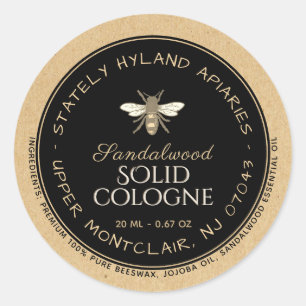 Kraft handgeschreven bijenwas productlabel zwart ronde sticker