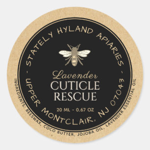 Kraft handgeschreven bijenwas productlabel Zwarte  Ronde Sticker