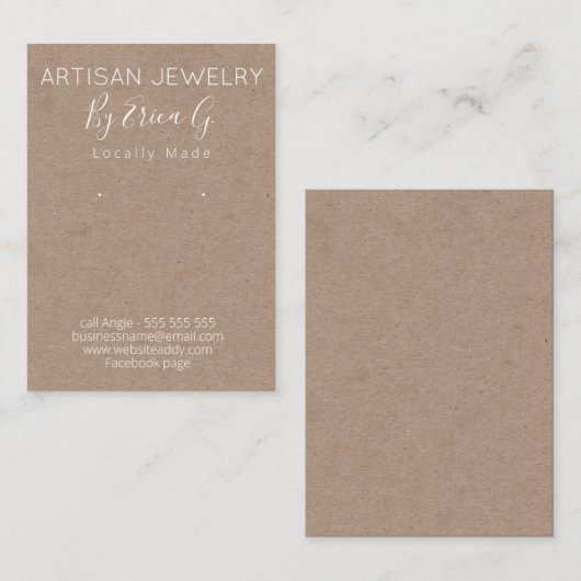 Kraft Handmade Earringen Jewelry Display Card Visitekaartje (Voorkant / Achterkant)