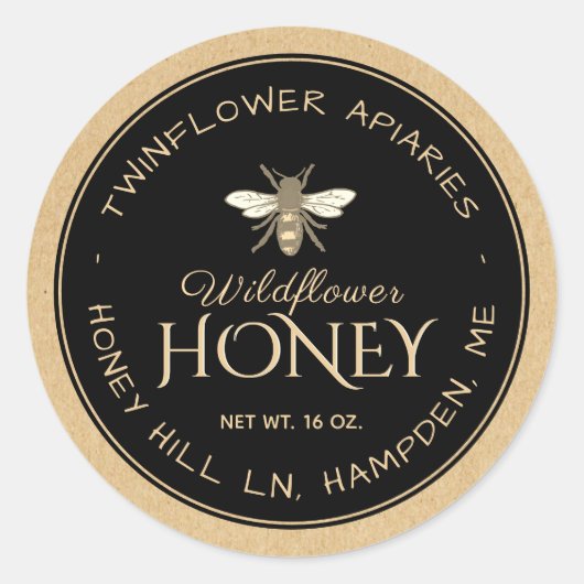Kraft Handwrite Black Honey Label (Heraldic Bee) (Voorkant)