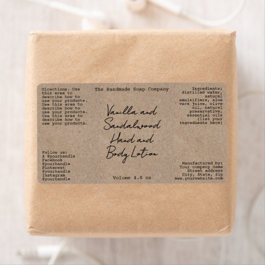 Kraft Handwritten Look Cosmetics Bottle Label (Insitu)