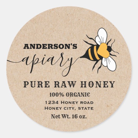 Kraft hart bij script bijenstal honing pot label (Voorkant)