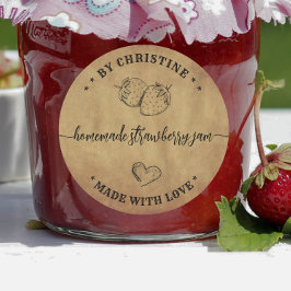 Kraft Hart Handgemaakt Met Liefde Aardbeienjam  Ronde Sticker