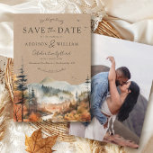 Kraft Herfst Aquarel Berg Boho Foto Bruiloft Save The Date