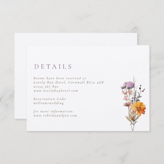 Kraft Herfst Sinaasappel & Paarse Wildflowers Wedd Informatiekaartje (Voorkant / Achterkant)