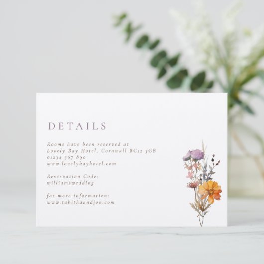 Kraft Herfst Sinaasappel & Paarse Wildflowers Wedd Informatiekaartje (Staand voorkant)