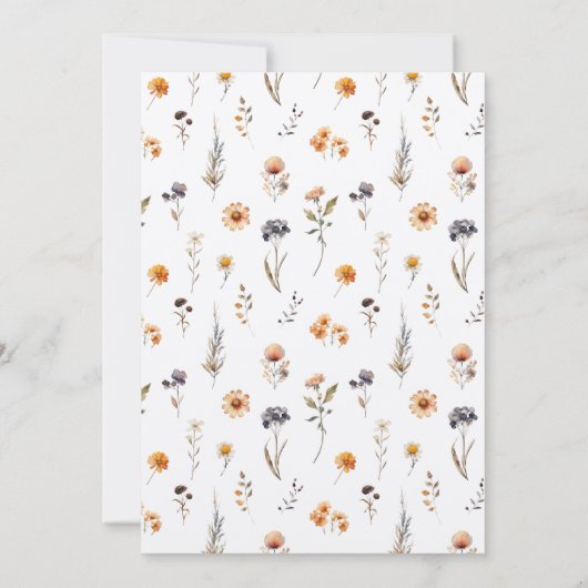 Kraft Herfst Sinaasappel & Paarse Wildflowers Wedd Kaart (Achterkant)