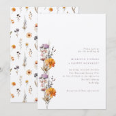 Kraft Herfst Sinaasappel & Paarse Wildflowers Wedd Kaart (Voorkant / Achterkant)