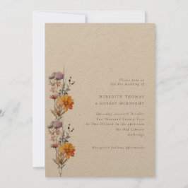 Kraft Herfst Sinaasappel & Paarse Wildflowers Wedd Kaart
