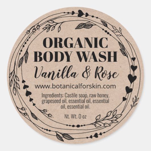 Kraft Homemade Organic Body Wash Labels (Voorkant)