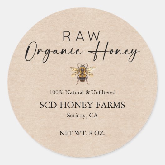 Kraft Honey Jar Labels | Custom Honey Labels (Voorkant)