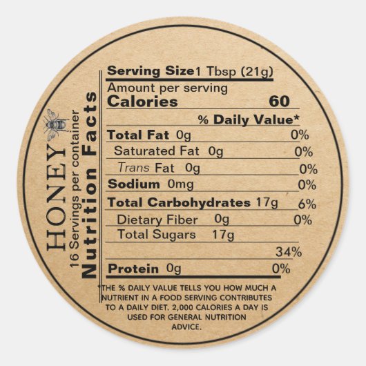 Kraft Honey Jar Mini Nutrition Dekseletiket Bijen Ronde Sticker (Voorkant)