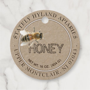 Kraft Honey Jar Neck label met Realistic Honeybee