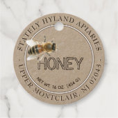 Kraft Honey Jar Neck label met Realistic Honeybee (Voorkant)