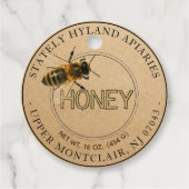 Kraft Honey Jar Neck label met Realistic Honeybee (Voorkant)