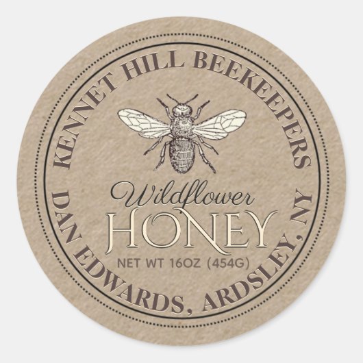 Kraft Honey Label French Bee with Dotted Border (Voorkant)