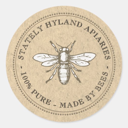 Kraft  Honey Label met Heraldic Bee (Voorkant)