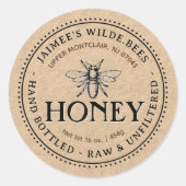 Kraft Honey Label met Honeybee en stippelrand (Voorkant)