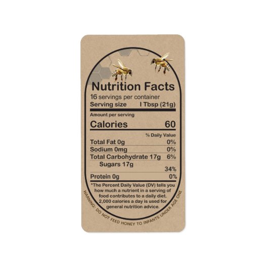 Kraft Honey Nutrition Fact Bijenkam Baby Waarschuw Etiket (Voorkant)
