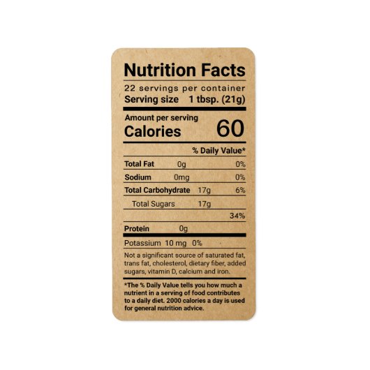 Kraft Honey Nutrition Facts Address Label (Voorkant)