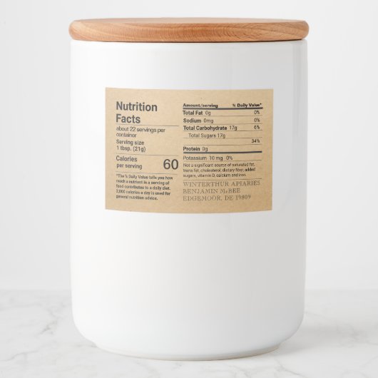 Kraft Honey Nutrition Facts Label Rectangle Voedselcontainer Etiket (Voorkant)