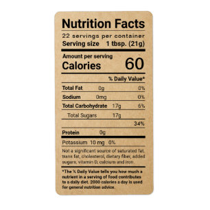 Kraft Honey Nutrition Facts Shipping Label