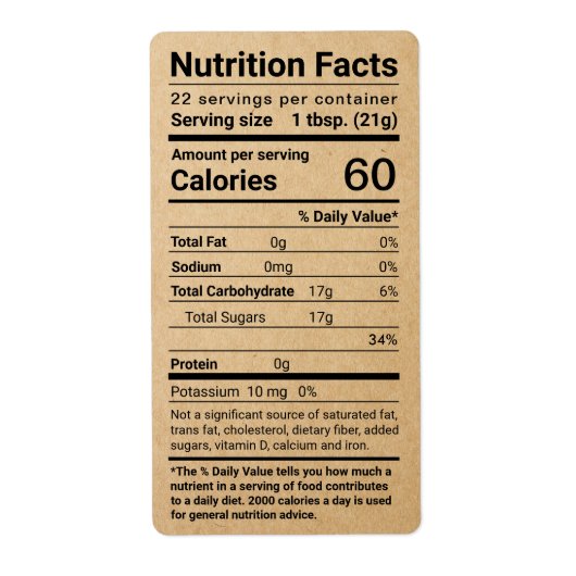 Kraft Honey Nutrition Facts Shipping Label (Voorkant)