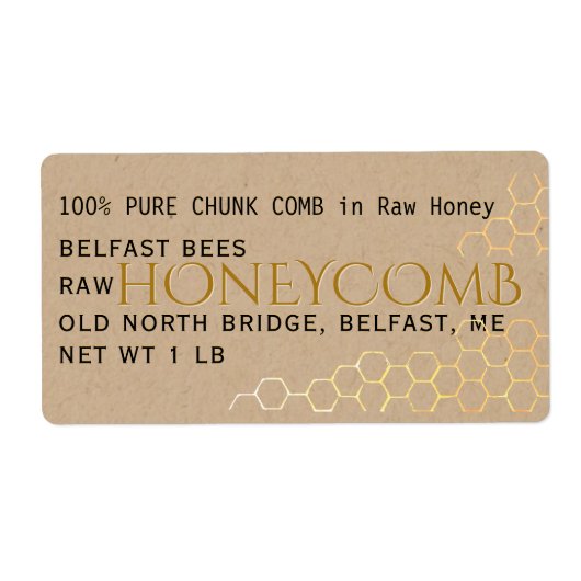 Kraft Honeycomb Label Gold Honey (Voorkant)