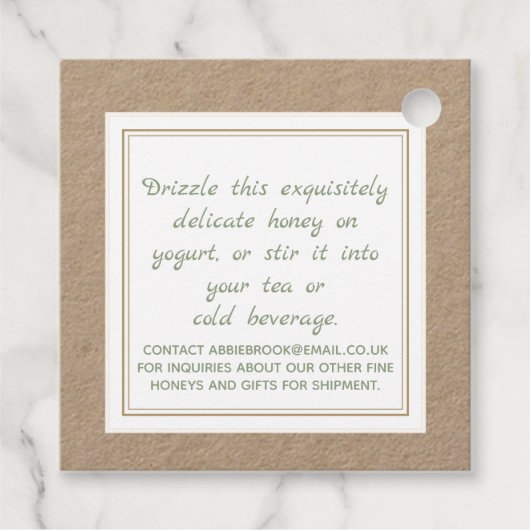 Kraft HoneyJar Nek-label  Zonnebloem en Bijen Bedankjes Labels (Achterkant)