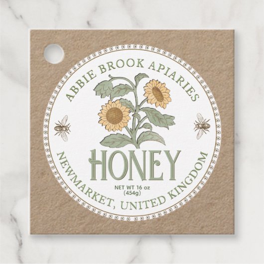 Kraft HoneyJar Nek-label Zonnebloem en Bijen Bedankjes Labels (Voorkant)