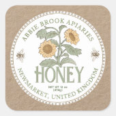 Kraft Honing Beer Label Zonnebloem en Bijen (Voorkant)