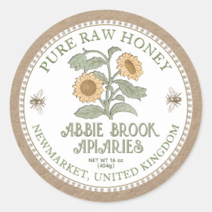 Kraft Honingpot Etiket Vintage Zonnebloem en Bijen