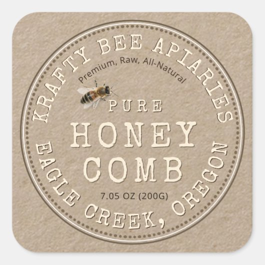 Kraft Honingraat met Bee Rustic Label (Voorkant)