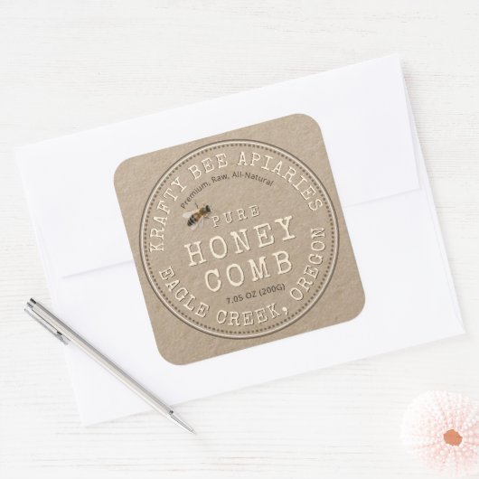 Kraft Honingraat met Bee Rustic Label (Envelop)