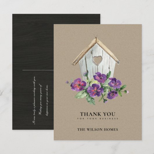 KRAFT HOUTEN BLOEMEN VOGELHUIS MAKELAAR BEDANKT AANKONDIGINGSKAART (Voorkant / Achterkant)