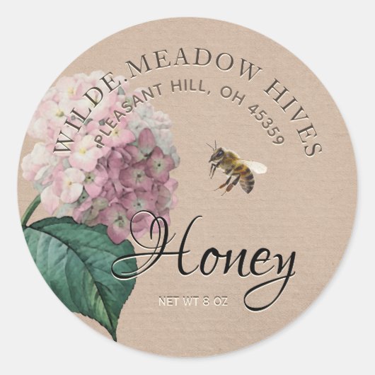 Kraft Hydrangea Flower & Honeybee Honey Label (Voorkant)